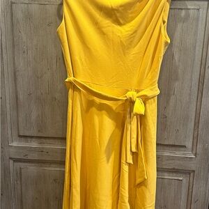DKNY Yellow Midi Sundress with Sleeveless Cowl Neck for Cocktail